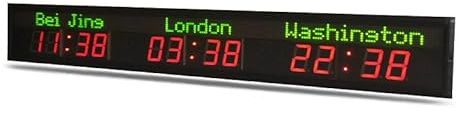 Orologio mondiale, 3/4/5/6 fusi orari delle città Orologio da parete digitale a LED rosso con orario mondiale Orologio da parete mondiale multi-fuso orario a colori per interni,3Time