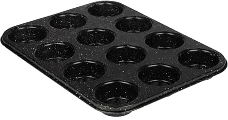 KARL HAUSMANN Stampo Muffin da Forno 12 - Rettangolare Teglia Muffin in Acciaio al Carbonio - Rivestimento Antiaderente - Stampi per Muffins - Forno Sicuro Fino a 200°C - Marmo Nero