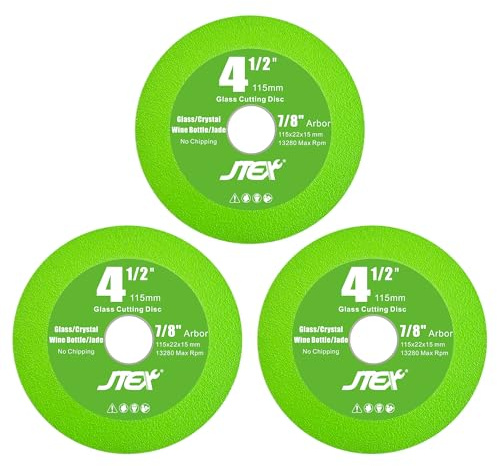 JTEX 4.5 Inch Glass Cutting Disc for Angle Grinder, 7/8 Arbor, Ultra-Thin 4-1/2 Diamond Saw Blades Grinding and Cutting for Wine Bottles, Glass, Jade, Crystal, Tile (3-Pack)