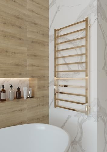 Elna Scaldasalviette Oro - 205W - 100x530mm - Radiatore elettrico ultra compatto - Acciaio inossidabile opaco - con timer, termostato & Eco - IP44 - Montaggio a parete - Design Premium per bagno e spa