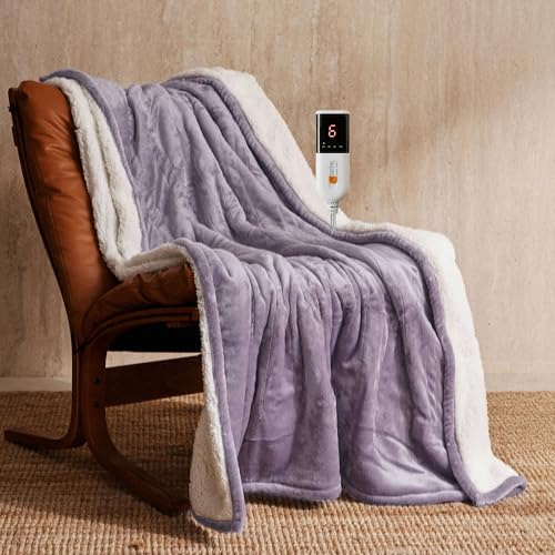 JET'S HOME Heizdecke 130x180cm - Wärmedecke Heizdecke mit Abschaltautomatik Einstellbarer Timer 10 Stunden 6 Heizstufen - Wärmedecke Maschinenwaschbar Überhitzungsschutz (Lila)