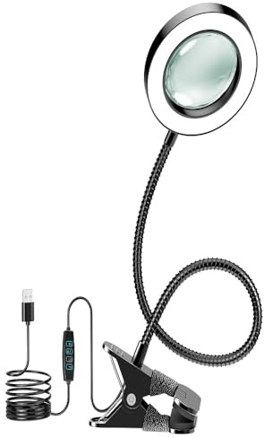 10X Magnifying Glass with Light and Timer, 2 in 1 Magnifying Desk Lamp, 3 Color Modes 10 Dimmable Brightness, Flexible Gooseneck Magnifier with Light for Craft Hobby Sewing Close Work(No Adapter)