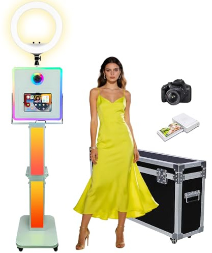 Photomaton compatible avec iPad 10,2-13 et appareil photo, avec lumière de remplissage LED RVB et boîte à lumière, appareil photo reflex numérique pour location, mariage, événements, remise de