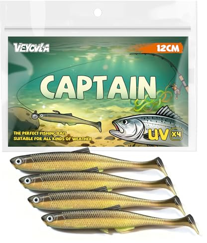 VEYCVLA Fishing gummifisk, gös, abborre, 12 cm, 4 stycken, gummibete, gös, fiske, mjuk bait, fiskedrag, UV-aktivt, gummifisk, set gös, gummifisk, gös, bete (D)