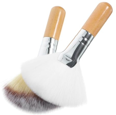 Mobestech 2 Stück Fächer Gesichts Make up Pinsel Weiche Synthetische Borsten Kurzer Holzgriff Zum Fixieren Von Losem Puder Und Highlighter Make up Zubehör Für Damen