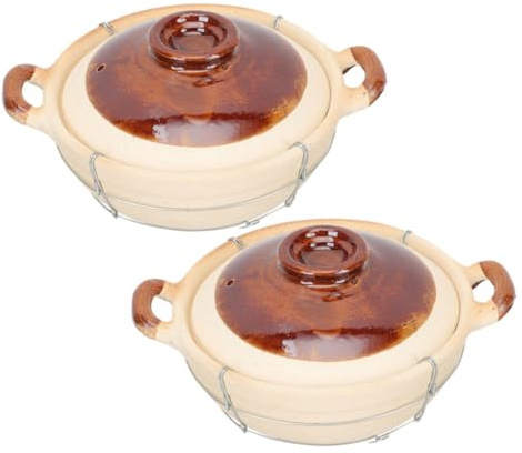GALPADA 2 piezas Cazuela de Barro con Asa Única Resistente al Calor para Cocina Casera Olla de Terracota para Persona para Arroz Cazuela