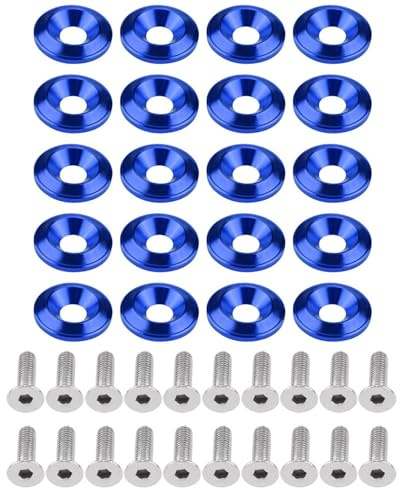 HaloVerde Kit di decorazione per vano motore, bullone per rondella paraurti/parafango in alluminio Prestigioso 20 pezzi (blue)