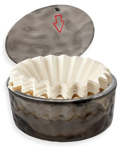 Gray Acrylic Coffee Filter Holder with Push-Button Lid, Large Capacity Coffee Pod & Paper Filter Storage Organizer, Reusable Kitchen Countertop Dispenser for Coffee Bar