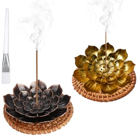 wlsvega 2StüCk Incense Holder,Halter RäUcherstäBchen,mit Untersetzer/Bürste | RäUcherstäBchen Halterung,Lotusform,Abnehmbares Design,Mit 6 RäUcherlöChern,Geeignet FüR BüRo,Meditation,Zuhause