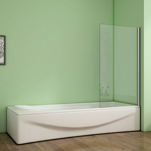 Aica Sanitär Badewannenfaltwand 70x140cm Badewannenaufsatz Festglas 6mm ESG Dusche Duschabtrennung Duschwand Chrom Glänzend