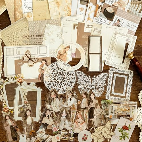 Set di adesivi per scrapbook Frekyar, 50 pezzi di adesivi vintage con PET, Washi e carta per Junk Journal, scrapbooking, album di ritagli, planner (Il calore della vita 1)