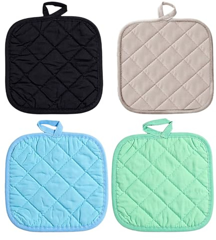 ARYIMYDP 4 Pezzi Presine da Cucina - Presine Resistenti al Calore Nero, Blu, Grigio, Verde per Cucina, Forno & Pasticceria - Lavabili, Con Passante per Appendere