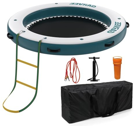 Lidzopas 2.4m×2.4m Heavy Duty Inflatable Floating Dock, PVC Floating Water Raft with Hammock, Non-Slip Top, Pump & Ladder, Multi-Person Floating Mat for Pool Lake Beach Activities