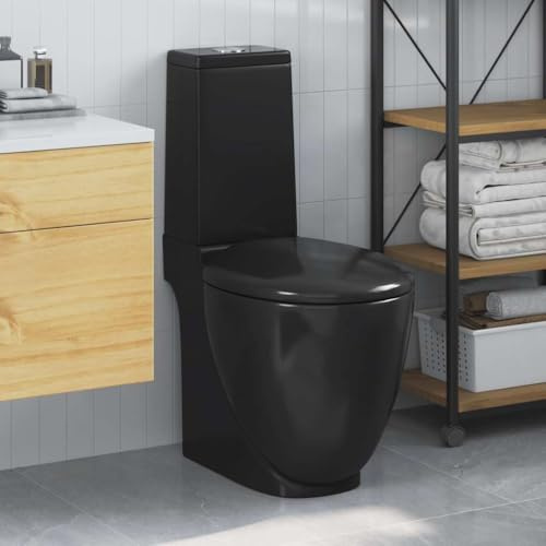 Toilette Contemporaine Noire en Céramique avec Double Chasse 3/6 Litres, Siège à Fermeture Douce, Évacuation Arrière Murale