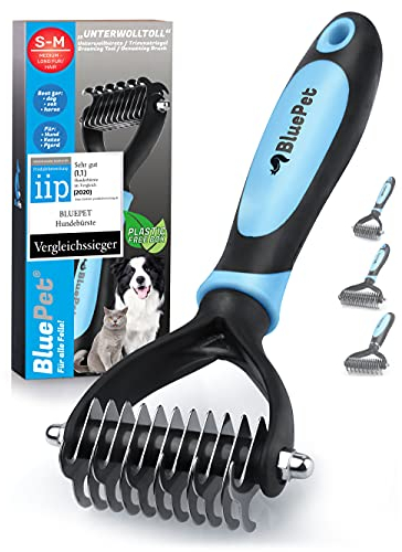 BluePet UnterwollToll Hundebürste langhaar & Katzenbürste langhaar I Unterwollkamm entfernt Unterwolle & Verfilzungen I Deckhaarschutz & Knoten Entfernen I Unterfellbürste für Fellwechsel