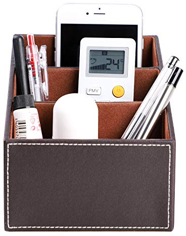 Organizer Tisch Stifte Schreibtisch Schreibtischbox Ordungbox mit 3 Fächern Multifunktionale PU-Leder Stiftehalter Stifteköcher Organisator Speicherabteil für Büro Schule Hause Braun