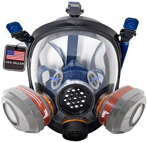 PT-101 Full Face Organic Vapor & Particulate Respirator with Dual P-A-3 Carbon Activated Cartridges - Eye Protection Mask