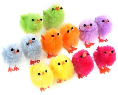 TUPARKA 12Pcs Mini Easter Chicks Vibrant Colors Easter Chenille Chicks Cute Fully Easter Chicks for Easter Party, Easter Egg Bonnet Decoration, Easter Egg Hunt