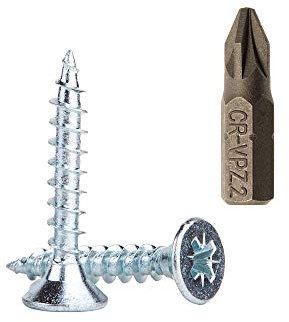 (Pack of 100 pcs) Zinc Plated Steel Wood Screws 5.0 x 30 mm, Pozi-drive Head Screws, Fasteners, Countersunk, Chipboard Screws (100)