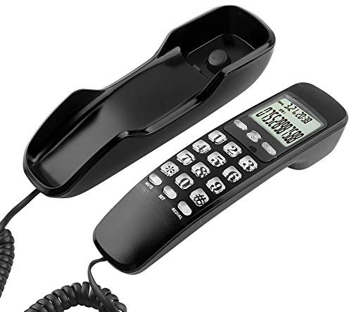 Telefono domestico, Mini telefono fisso Telefono da parete Funzione di cancellazione display LCD Funzione di richiamata per Home Office Hotel(nero)