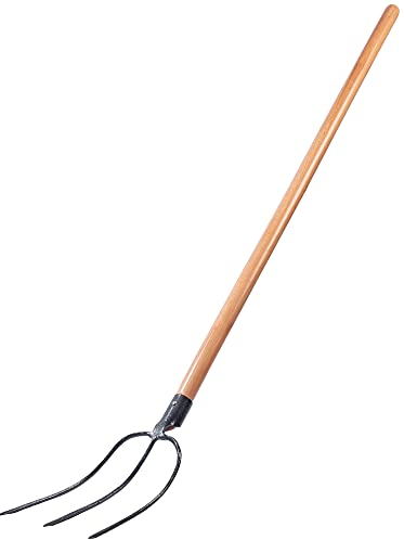 KADAX Heugabel aus Stahl, Gabel mit langem Stiel aus Holz, Forke, Gartenforke, Spatengabel, Grabegabel, Drahtgabel, Gartengabel, Dunggabel (3 Zinken)