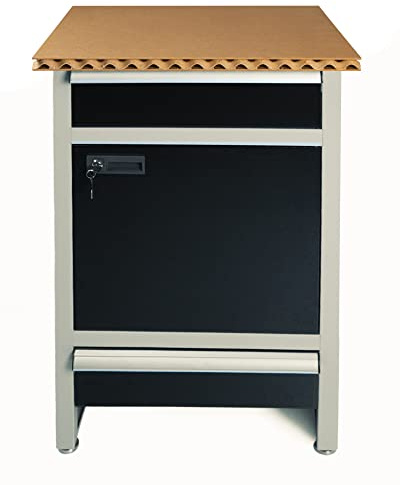 Ondis24 PRO Werkbank Finn 60cm Werktisch aus Metall mit 1 Tür 2 Schubladen und Aluminiumgriffen Schwarz Grau Arbeitshöhe 95cm wählbare Arbeitsplatte (Lisocore)