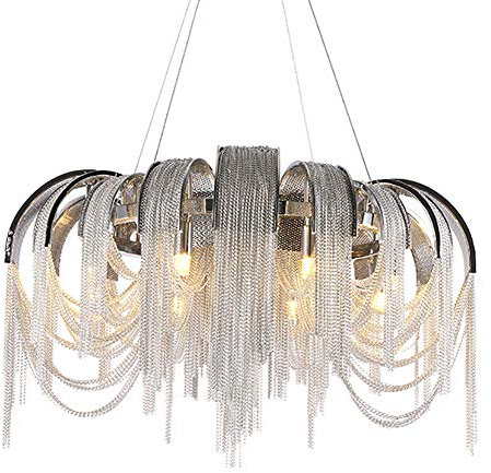 Aluminum Chain Chandelier,E14 Luxury Light And Shadow Arch Aluminum Chain Chandelier,Villa Hotel Living Roo,Round Tassel Chain Chandelier,Italy Atlantis Round Tassel Chandelier-Chrome and silver alumi