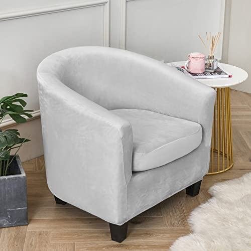 Weiche Volltonfarbe Sesselbezug 2 Stück Club Chair Schonbezug rutschfest Stretch Husse Möbelschutz Abnehmbar -grau-