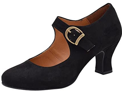 PASARELA - Zapatos de Baile Flamenco Antelina Hebilla Antelina Mujer Color: Negro Talla: 40