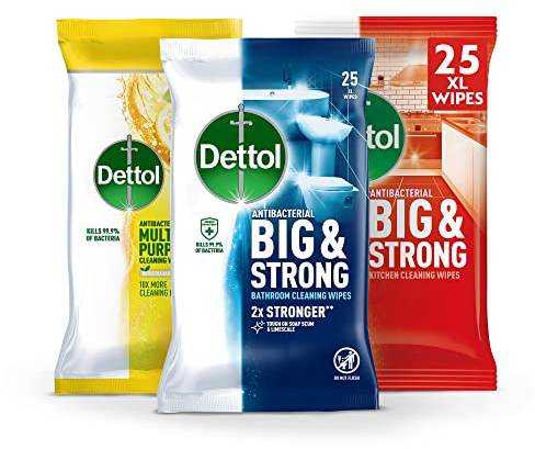 Dettol Antibacterial Biodegradable Multipack: Kitchen, Bathroom, Multipurpose Cleaning Disinfectant Wipes with Citrus Zest - 3 Packs Total