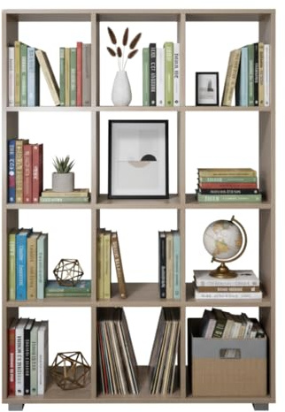 MAKA Libreria Scaffale per Soggiorno 12 Ripiani Scaffalatura Portaoggetti Libri Svuotatasche in Legno con Rivestimento Laminato Verticale Orizzontale Mobiletto Cucina Ufficio (Rovere, Albert)