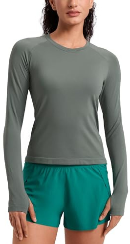 CRZ YOGA Camisas de Manga Larga de Entrenamiento Acanalado sin Costuras para Mujer de Secado rápido Sabio Gris 42