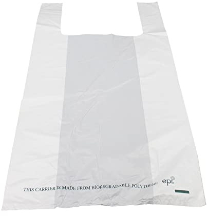 Sunrise Packaging 100 x Large White 11 x 17 x 21 Biodegradable Carrier Bags - 100% Degradable and Eco-Friendly Bags for Shopping, Gifts, Supermarket