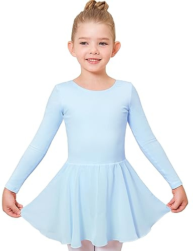 Stelle Ballet Leotards for Girls Long Sleeve Toddler Dance Leotard Outfits with Skirt Classic(Little/Big Kid) (Blue,6-7 Years)