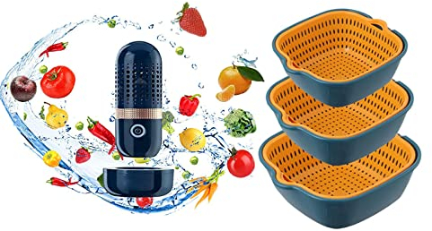 Fruit & Vegetable Washing Machine Set Portable Ultrasonic Vegetable Cleaner, Rechargeable USB Wireless Foods Purifier, 4400mah Cleaning Machine for Fruits, Vegetables & Meat (A), Multicolor (A )