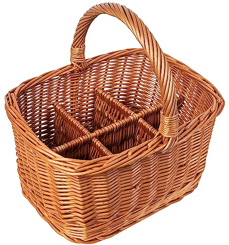 Creative Home Weidenkorb mit Henkel | Flaschenkorb 6 Flaschen | 40 x 31 x 38 cm (+/- 2 cm) | Großer, leichter Flaschenträger | Naturbraun | Handgeflochten | Vielseitig einsetzbar, beständig