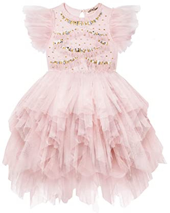 TUTULAND Tutu Dress for Girls - Glitter Sequin Tulle Dress Tiered Layered Flower Girl Dress for Wedding Birthday Photo Prop, Pink, 2-3T
