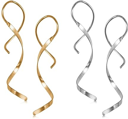 TOLOWOBK 2 Paar Ohrringe Hängend für Damen Spiral Ohrringe Gold/Silber | Edelstahl Spiraldraht Ohrdurchzieher Lange Ohrring Weihnachten Valentinstag Geburtstag Geschenk für Frauen Mädchen