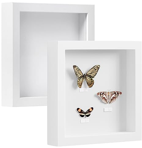 EUGAD 2er Pack 3D Bilderrahmen zum Befüllen, Objektrahmen 30x30 cm, tiefer Rahmen für Objekte bis 3 cm, Holzrahmen Collage mit Papier-Passepartout, Weiß