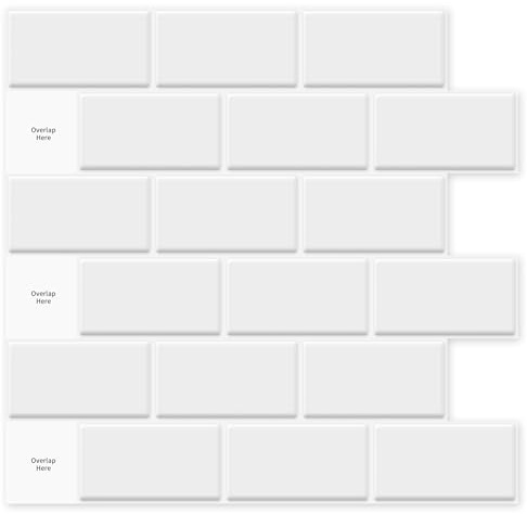 Art3dwallpanels 10 hojas de azulejos de despegar y pegar para cocina, azulejos de despegar y pegar de 12 x 12 pulgadas, diseño de metro blanco, blanco brillante