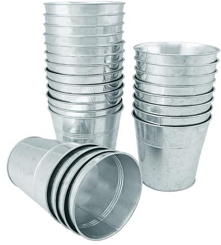 GENHAKON 25 Pack Round Metal Bucket, 4.72 x 4.72 x 3.54 Inch, Galvanized Metal Planters for Balcony Garden Decor, Parties, Weddings