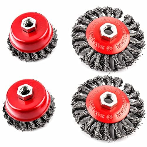 Trintion Twist Knot Wire Brush Set for Angle Grinder and Electric Drill 4 Pack Knoted Cup Brush Kit for Surface Cleaning Includes 2x 3'' and 2x 4'' Wire Cup Brushes