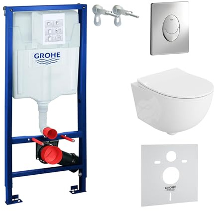LAVITA Vorwandelement Solido Start + Wand Hänge WC Brava Weiß Spülrandlos + + WC Sitz mit Absenkautomatik Verchromter Knopf Komplettset Unterputz Spülkasten Toilette Komplett Sett WC