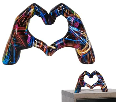 Herz-Hände-Skulptur – Hände, Liebesgeste, bunte Harz-Skulptur in Herzform, Ausdruck der Wertschätzung, Liebe, Valentinstag, Liebe, Fingertisch, Graffiti für Wohnzimmer, Hochzeitsdekoration