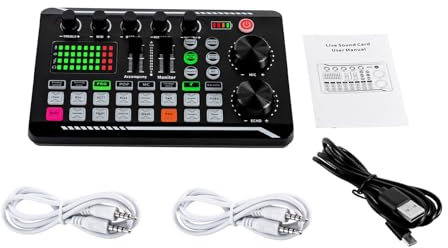 F998 Pro Tarjeta de sonido Bluetooth Audio Interface Mixer para streaming en vivo, entrada de alimentación fantasma, mezclador estéreo DJ para grabación, transmisión en directo