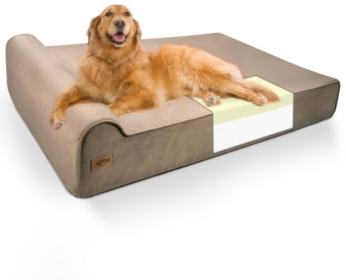 Sytopia XXL 35D Memory Foam Dog Bed for Extra Large Dogs – 7 Thick Orthopedic Pet Couch for Seniors and Big Breeds up to 150 Pounds, with Waterproof Liner & Washable Cover, 50x 34x 7, Brown