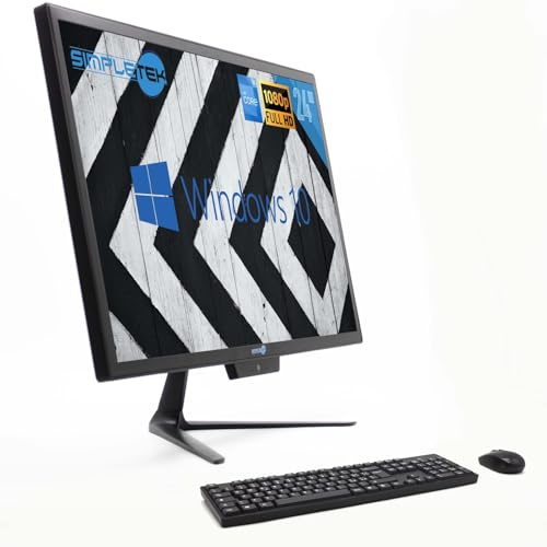 SIMPLETEK - All-in-One i5 24 tum 4 GB 960 GB Full HD Windows 10 Pro med trådlös mus och tangentbord | Wifi + Bluetooth | Inbyggd webbkamera
