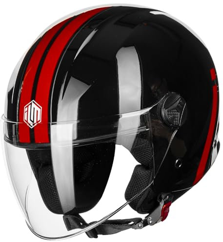 ILM Casco Moto Hombre Mujer Jet Vintage Retro con Visor Homologado ECE, Modelo WT506,Negro Rojo,M
