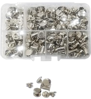 JXPXJMY 80 Piezas Kit de Remaches de Acero al Carbono para Encuadernación Chicago, Remaches Ledger para Encuadernación Cinturón Decoración Equipaje Número de Modelo M5*4/6/8/10 mm (Plata)
