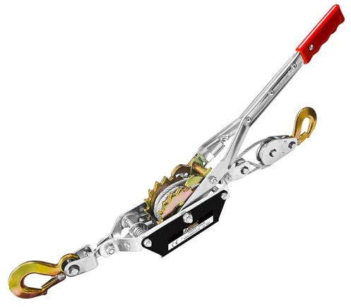FITHOIST Come Along Winch 2-Ton (4400 Lbs) Pulling Capacity 7.54Ft 2 Hook Heavy Duty Power Cable Come Along Tool with Dual Gears Hand Winch Cable Automotive Hoist Winch Puller